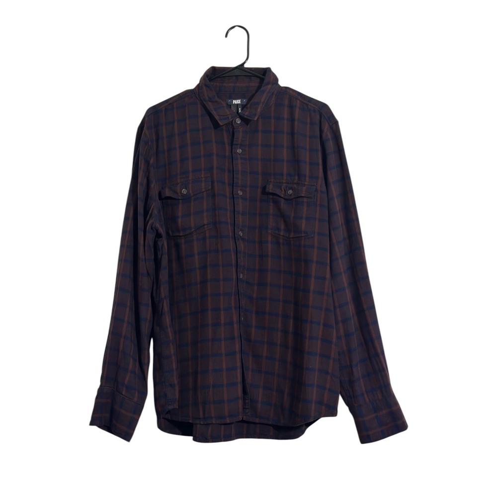 PAIGE Men's Everett Plaid Flannel Button-Up Shirt‎ Cotton Viscose Size XL